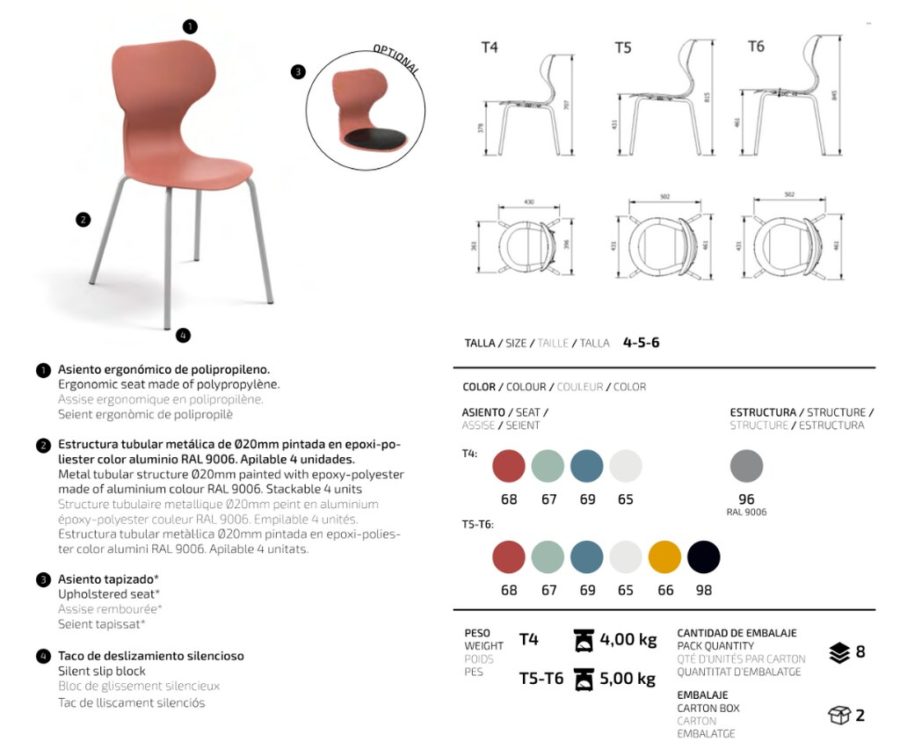 silla colegio miss-ficha técnica